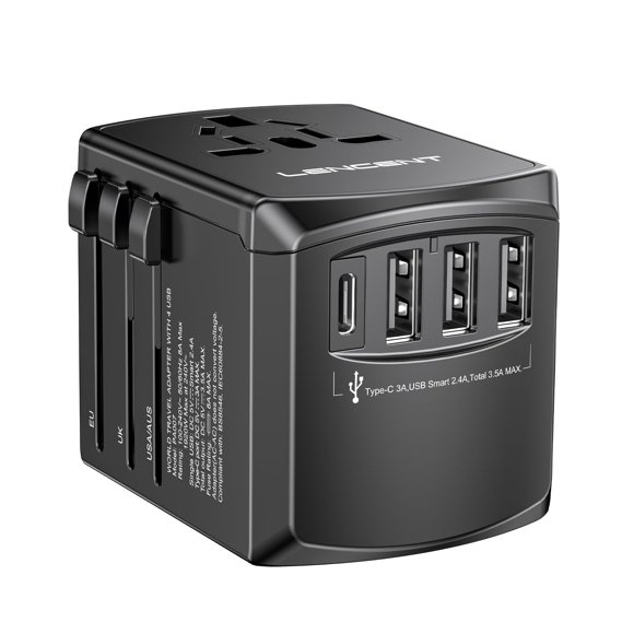 Adaptador de alimentación de viaje LENCENT Universal con 2 USB C y 2 USB A