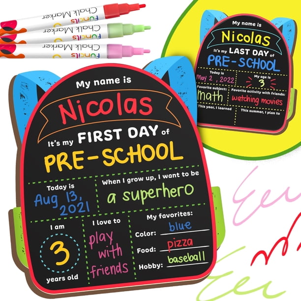Funcils para el primer día de clases de la Junta Escolar, 11 x 13 cm, con rotuladores de tiza