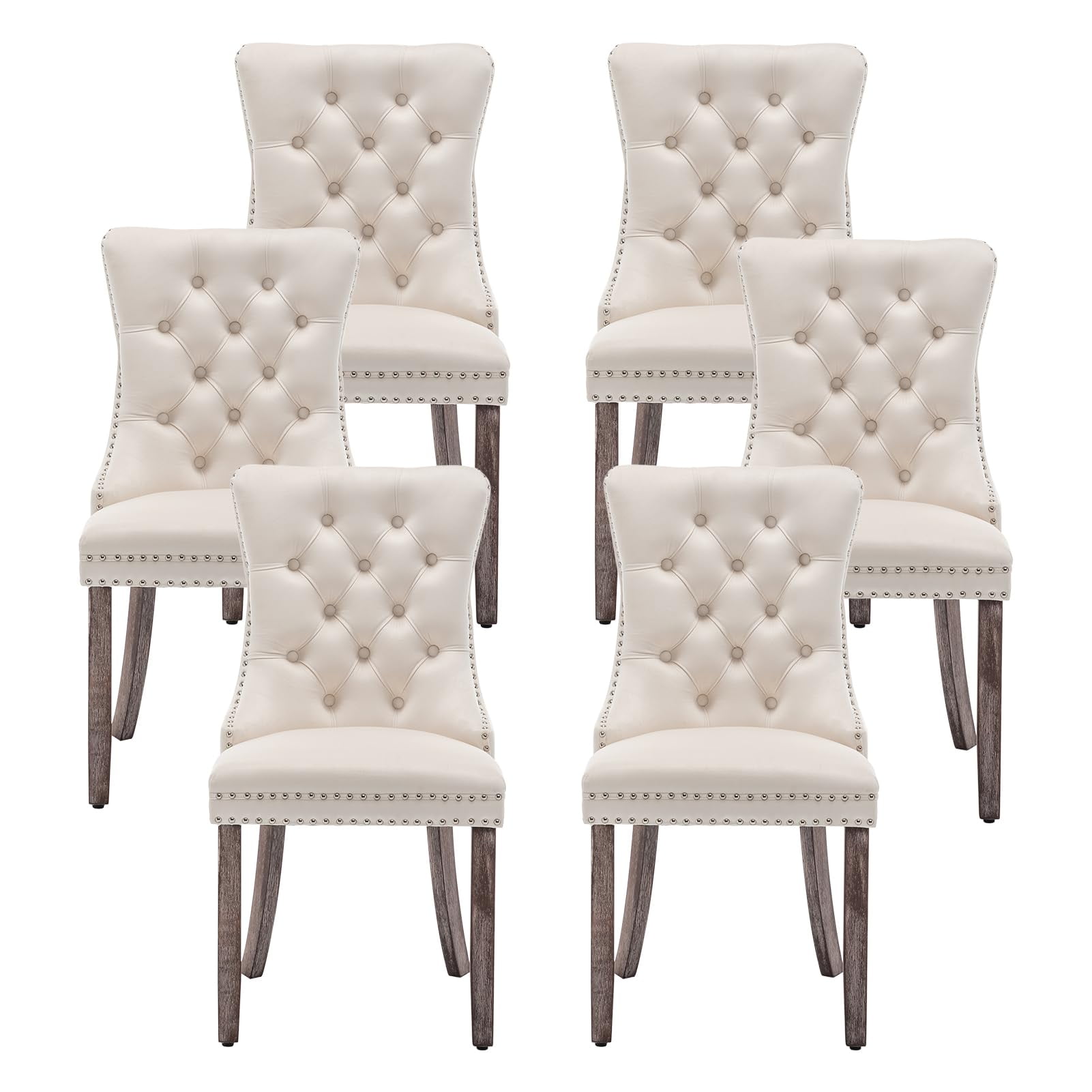 Sillas De Comedor Kiztir De Terciopelo, 6 Unidades, Tapizadas, Color Beige