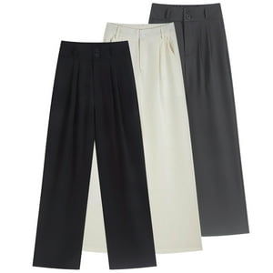 Malltradecl - Pack 3 Pantalone Vestir Tiro Alto,Pantalones Pierna Ancha Unicolor