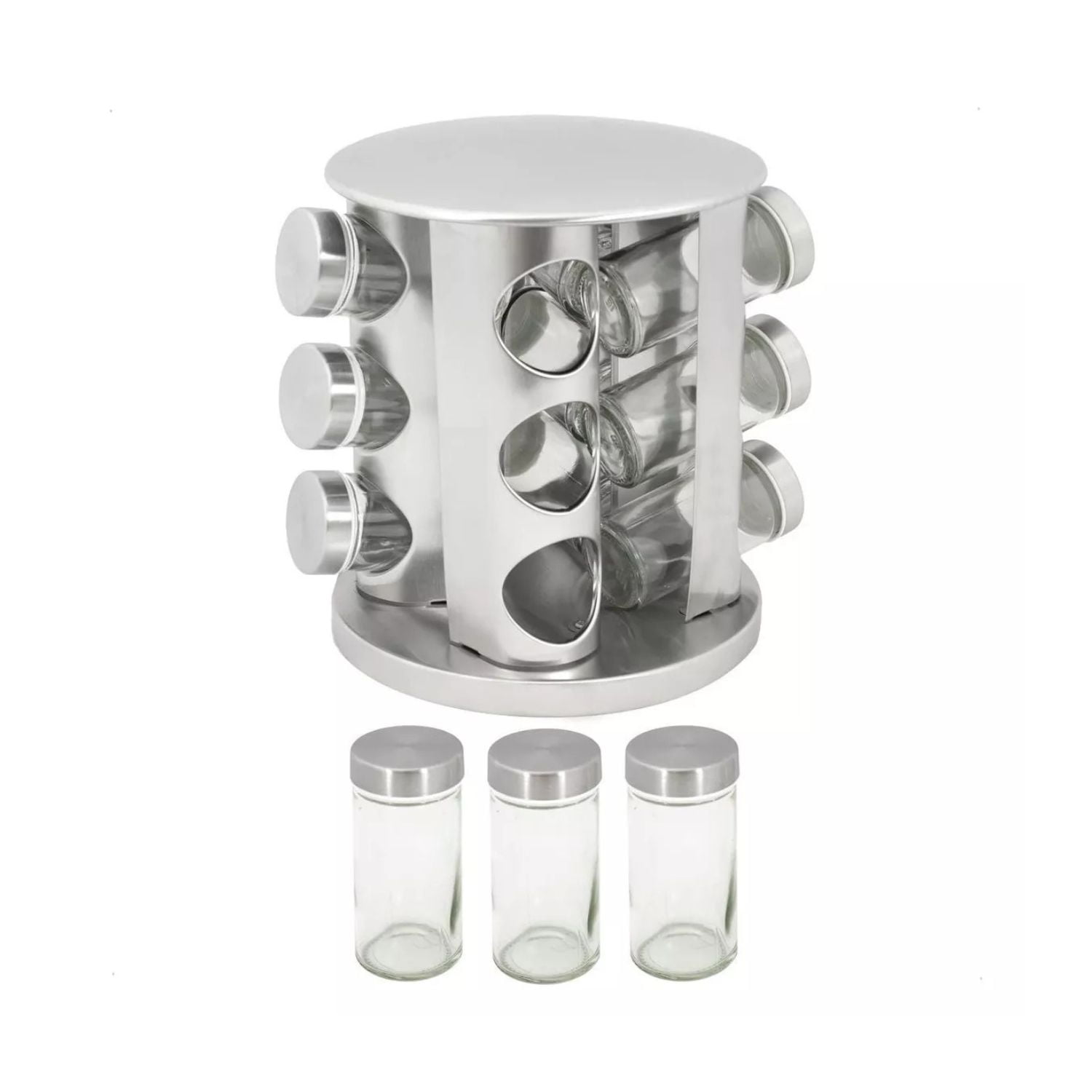 Disparo - Especiero Carrusel 16 Frascos 19cm Diseño Moderno Plateado