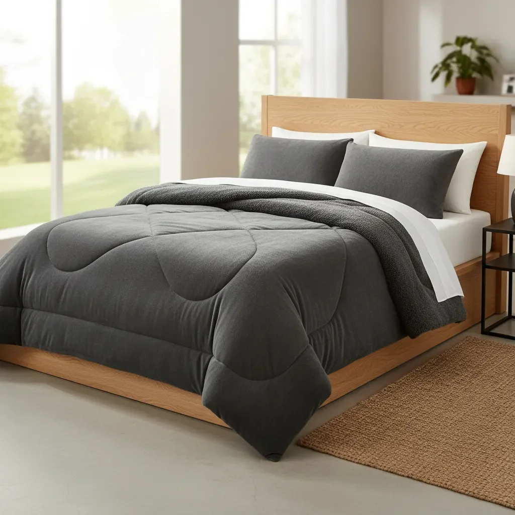 Casadeliacl - Plumon Pluch Para Colchón 1.5 Plazas Suave Y Cómoda Gris Oscuro Liso