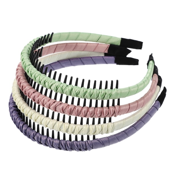 Unique Bargains 4 piezas de diadema con peine de dientes para mujeres Rosa Púrpura Verde Claro Beige