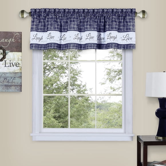 Cortinas con cenefa ACHIM Soft Live Love Laugh, azul marino