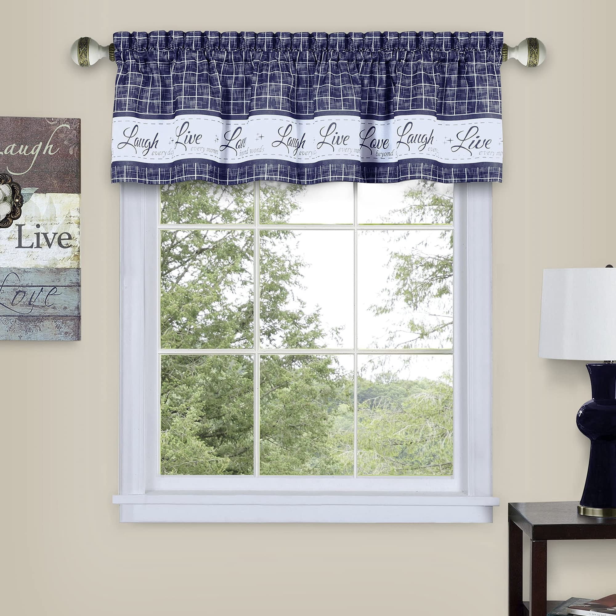 Cortinas Con Cenefa Achim Soft Live Love Laugh, Azul Marino