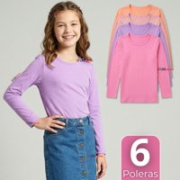 Utilisimo - Pack 6 Camisetas Poleras Bambú Cuello Redondo Primera Capa Manga Larga Colores Surtido Niña