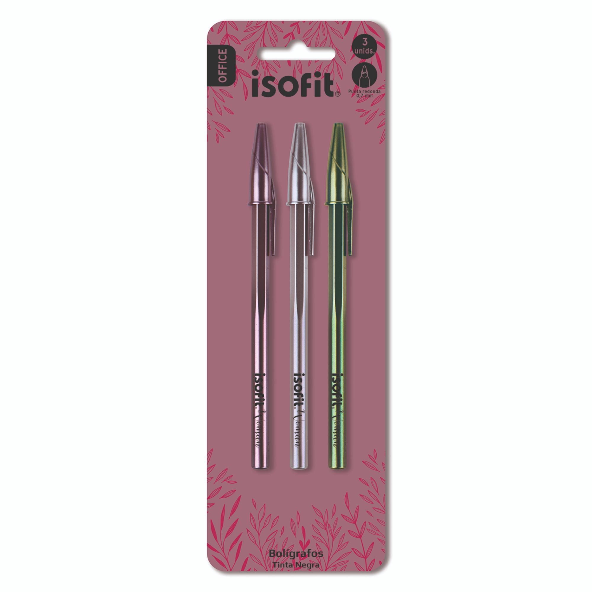 Bolígrafo Negro 0,7mm 3 Unidades Isofit