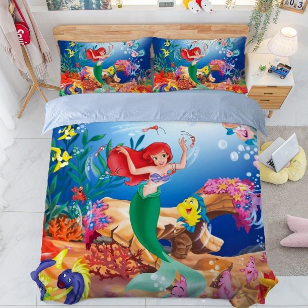 Little Mermaid Ariel And Cinderella Bedding Set,Single Twin Full Queen King Size,Comforter Bed Set,Adult Kid Bedroom Bedding Set Bed Sheets