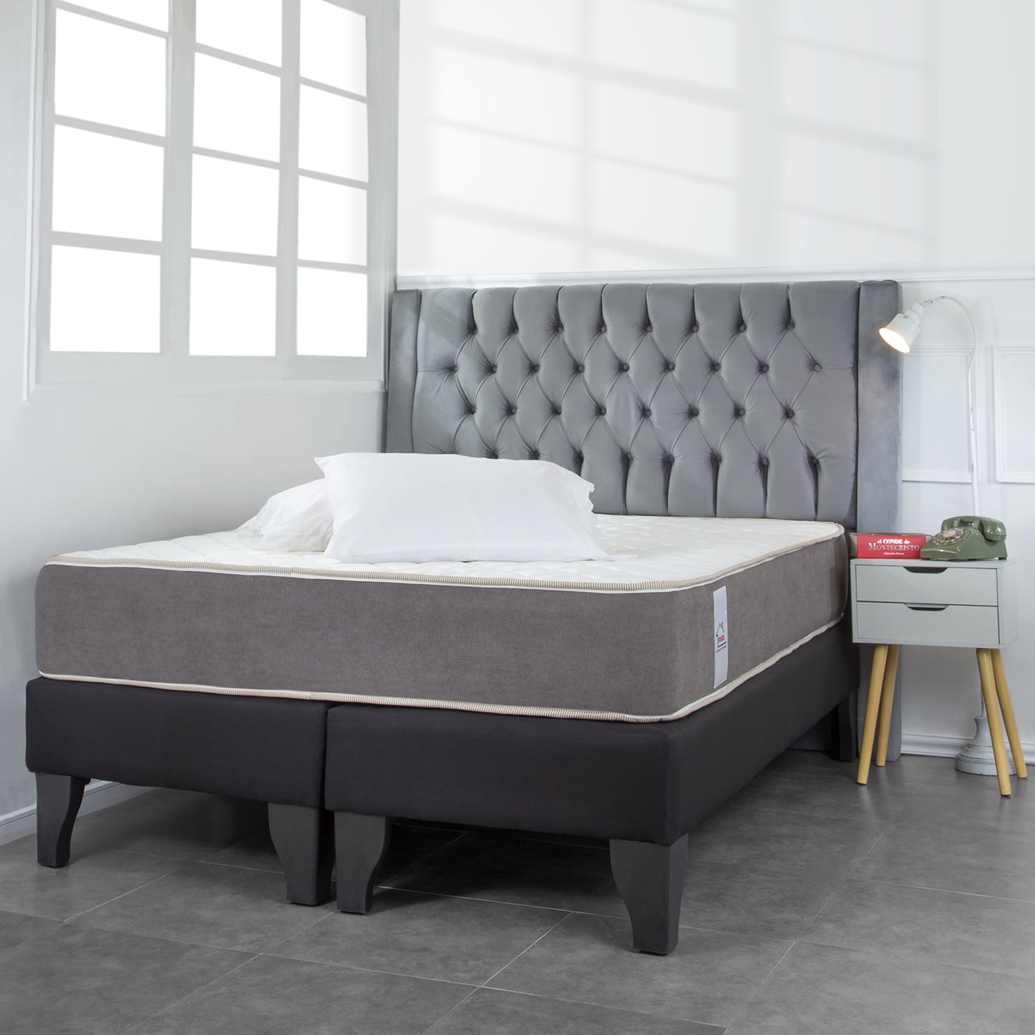 Focus - Base De Cama Dividida Europea 2 Plazas Lino Negro