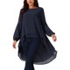thumbnail image 1 of INSPIRE CHIC Blusas asimétricas de gasa casuales elegantes para mujer con mangas largas de linterna y cuello redondo, L Azul oscuro, 1 of 5