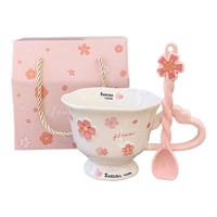 Magideal - 2 Piezas Taza De Café Taza De Cacao Taza De Flores Vaso De Cerámica Con Cuchara De Cerámica Robusta Y Diseño Floral Adecuado Para Regalos De Cumpleañ Blanco