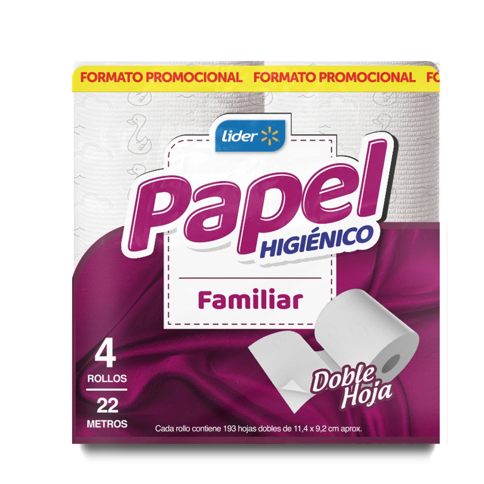 Papel Higiénico Familiar Doble Hoja 22 Metros 4 Un Lider