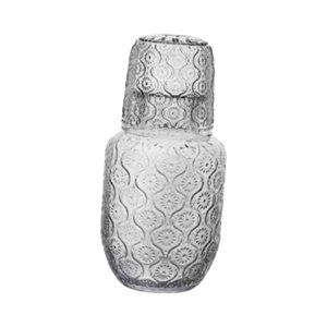 Magideal - Jarra De Cristal Para Mesita De Noche Con Juego De Tazas, Jarra Y Vaso Transparentes Con Patrón Tallado Para Decoración Del Hogar, Liviana Y Elegante