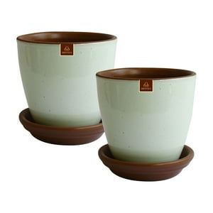 Pottery - Set De 2 Maceta Zafiro 14Cm Verde Agua Y Sus Platos