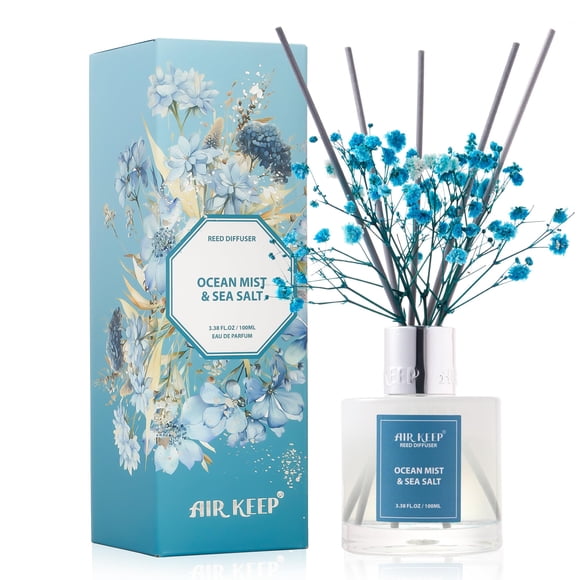 Set de difusores Reed Airkeep Ocean Mist&Sea Salt de 100 ml con barras
