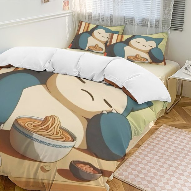 Snorlax Bed Duvet Cover Funny Anime Cartoon Bedding Sets Lightweight 3 Piece Comforter Sets