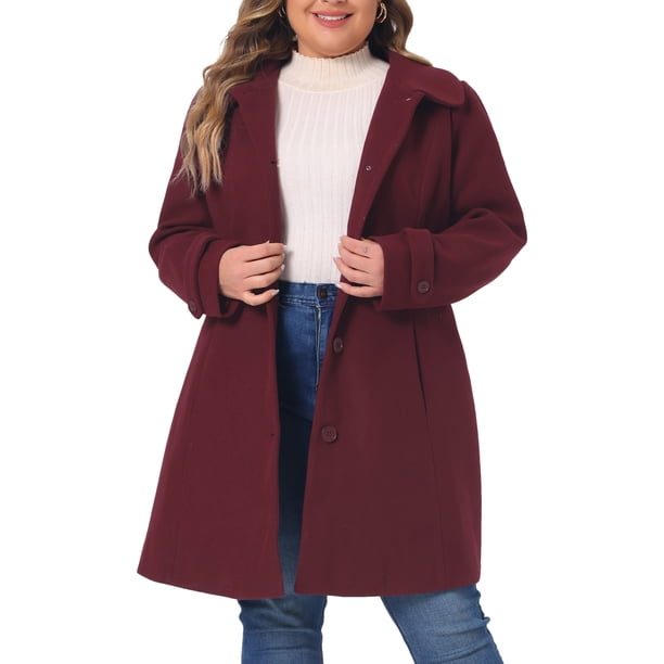 Abrigos de talla grande para mujer de Agnes Orinda, chaqueta de trinchera con un solo pecho, abrigos largos de invierno 3X Burdeos