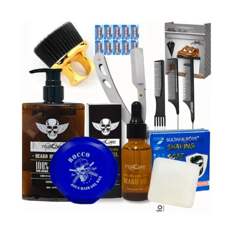 Maxcare-Guanjin - Kit Barberia Aceite Cera Shampoo Navaja Cepillo