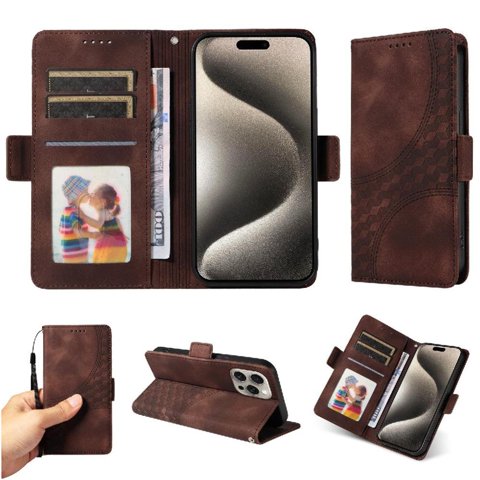 Carcasa Foxdock Iphone 15 Pro De Cuero Pu, Diseño Acolchado Clásico, Protección Contra Caídas Y Rayones