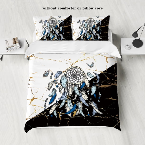 v2239 Bed Sheets pcs Bronzing Marble Feather Print Series Bedding Set,Soft Breathable,For Bedroom GuestRoom (*Duvet Cover *Pillowcase,No Core) 3-Piece Bedding Set (1 Duvet Cover + 2 Pillow Shams) Bed