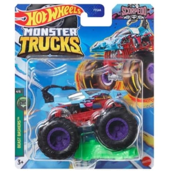 Toy Hot Wheels Monster Trucks nuevos para 2024 a escala 1:64 Blue Scorpedo 4/6 Beast Bashers