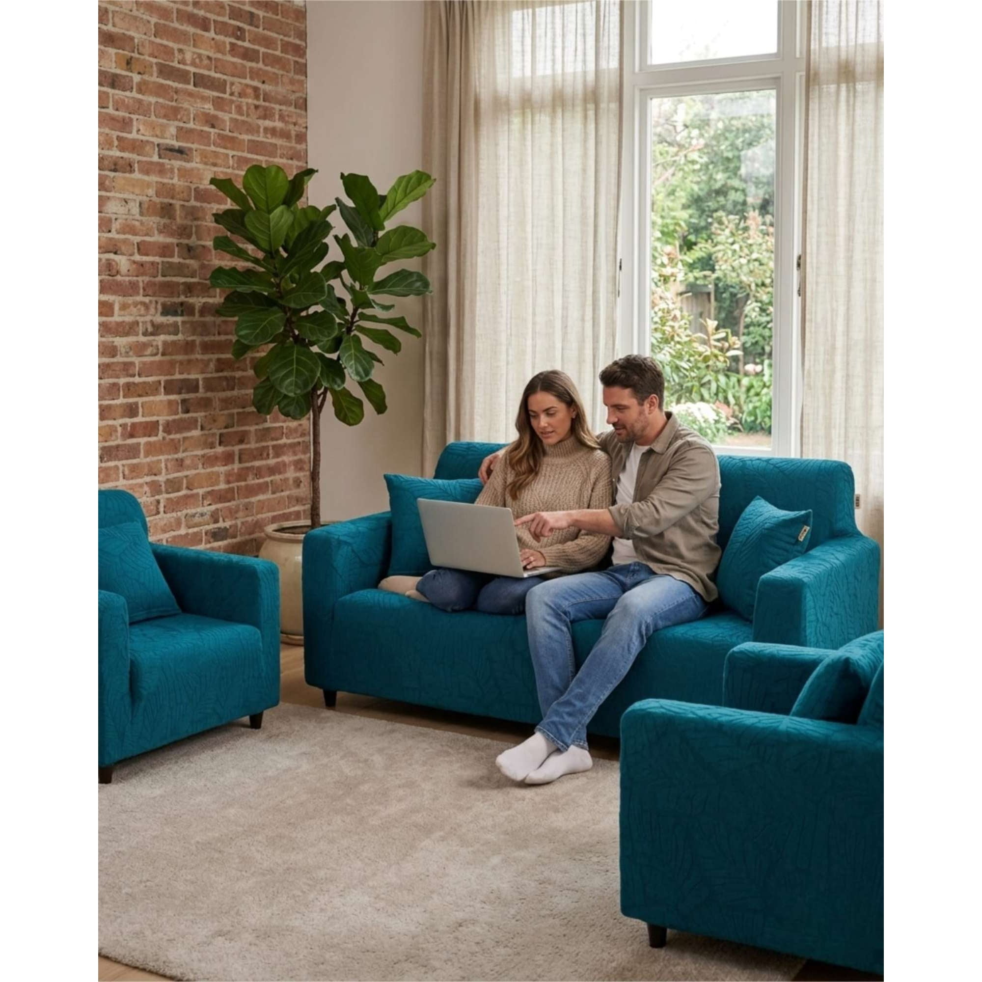 Myl Todo Hogar - Set De Fundas Elásticas Para Living 3+1+1 Diseño Hojas