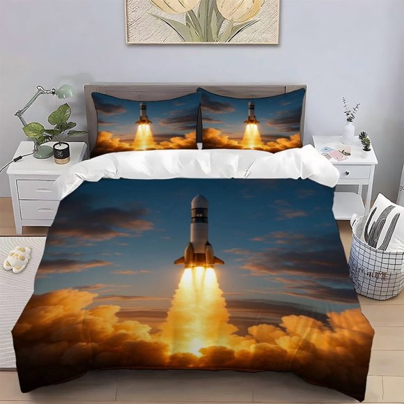 Rocket Launch Printed Bedding Set 100% Polyester Soft Skin-Friendly