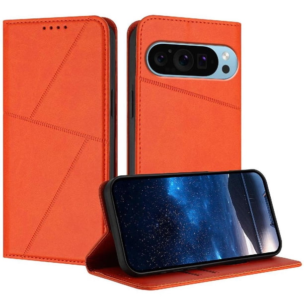 Funda Cartera Magnética para Google Pixel 9 Protección Antichoque con Ranuras Naranja