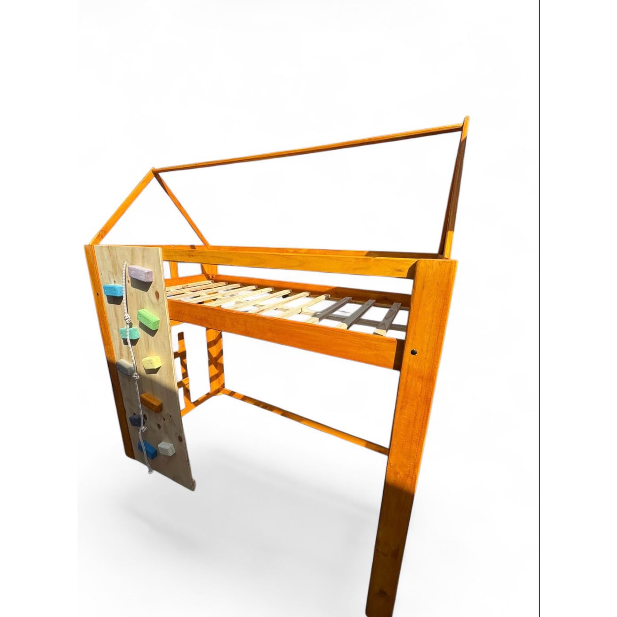 Myr - Cama Alta Con Muro De Escalar Y Casita Plaza Y Media (long)