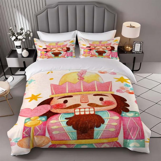 Nutcracker Cartoon Image Themed Bedding Three-piece Set Duvet Cover and Pillowcase Set Soft