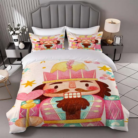 Nutcracker Cartoon Image Themed Bedding Three-piece Set Duvet Cover and Pillowcase Set Soft