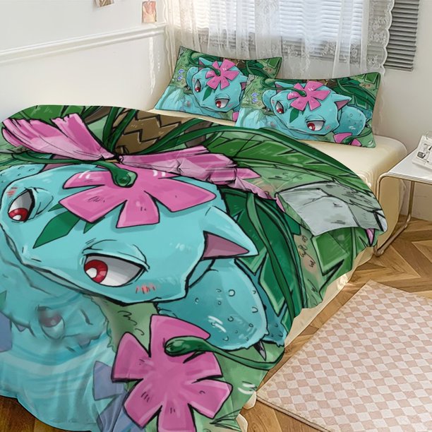 Bulb_asaur Print Bedding Set Pattern Duvet Cove Set 3 Pieces 1 Quilt Cover And 2 Pillowcases for Women Men Teens