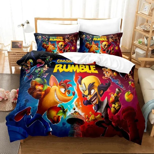 Crash BandicootBedding Set Boys Girls Duvet Cover Pillowcase Bed boys Adult