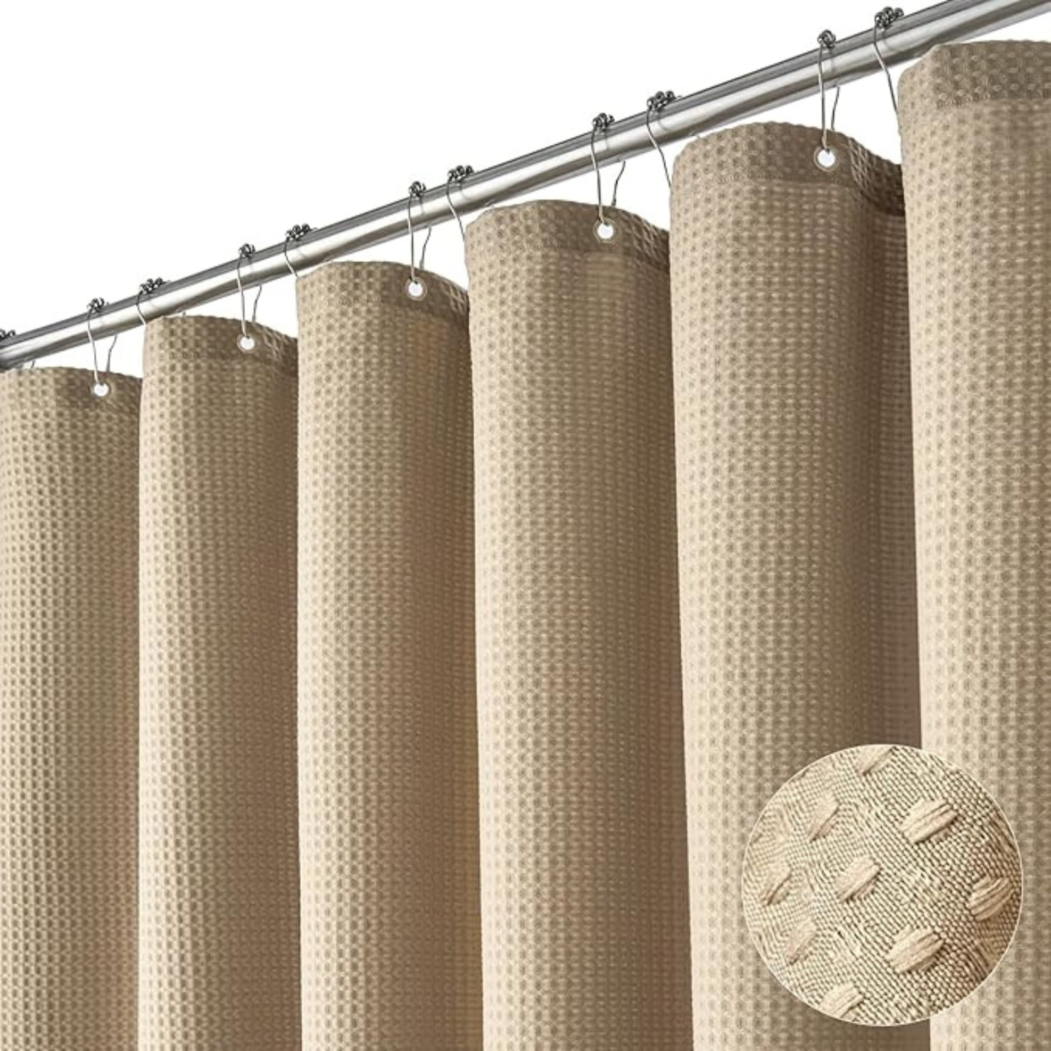 Aura Zeus - Cortina De Baño Tela + Forro + 12 Ganchos Premium 200 X 180 Cm Beige Juego Larga Az