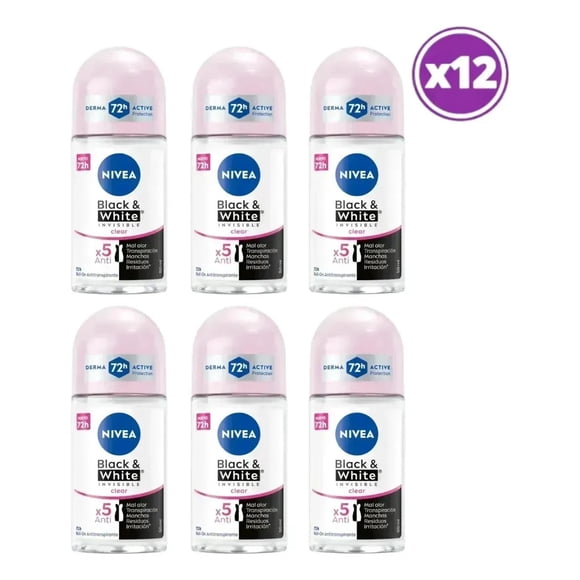 PACK 12 Nivea Black & White Invisible Clear Roll on 50 ml