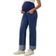 thumbnail image 4 of INSPIRE CHIC Jeans de Maternidad para Mujeres Denim Pierna Recta con Puños Alta Elasticidad Sobre el Vientre Pantalones de Trabajo Casual L Azul Oscuro, 4 of 6