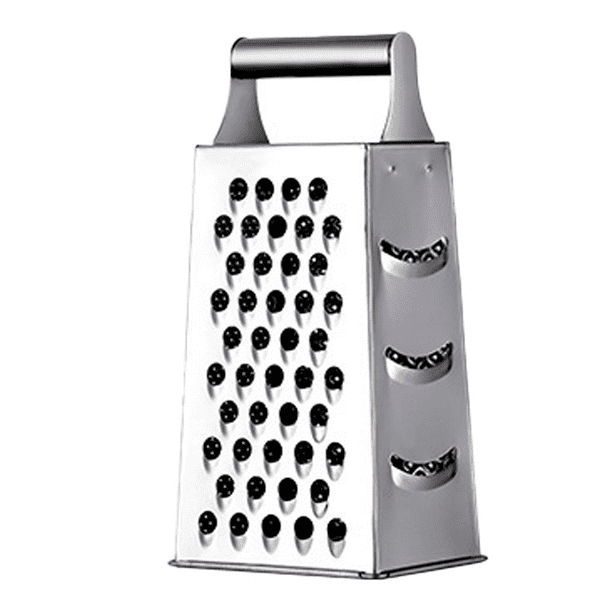 Rallador de caja de acero inoxidable de 4 lados para cocina, con mango para queso y verduras, triturador de alimentos portátil.