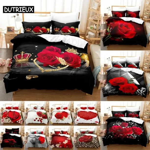 Red Roses Duvet Cover Set Size Full Bedding Sets Flower Pillowcase Quilt Linens Bed20x24000x200 Bed Sheets
