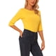 thumbnail image 4 of INSPIRE CHIC Camisetas de Mujer Mangas al Codo Cuello Barco Ajuste Ceñido Casual Camisetas Amarillo M, 4 of 6