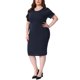 thumbnail image 4 of Vestido de talla grande para mujer, manga corta, por encima de la rodilla, vestido tubo, ropa de oficina para trabajar, 2X azul marino, 4 of 6