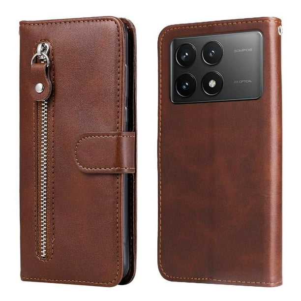 Funda con Cremallera para Xiaomi Poco X6 Pro, Carcasa Cartera de Cuero PU con Soporte y Tarjetero