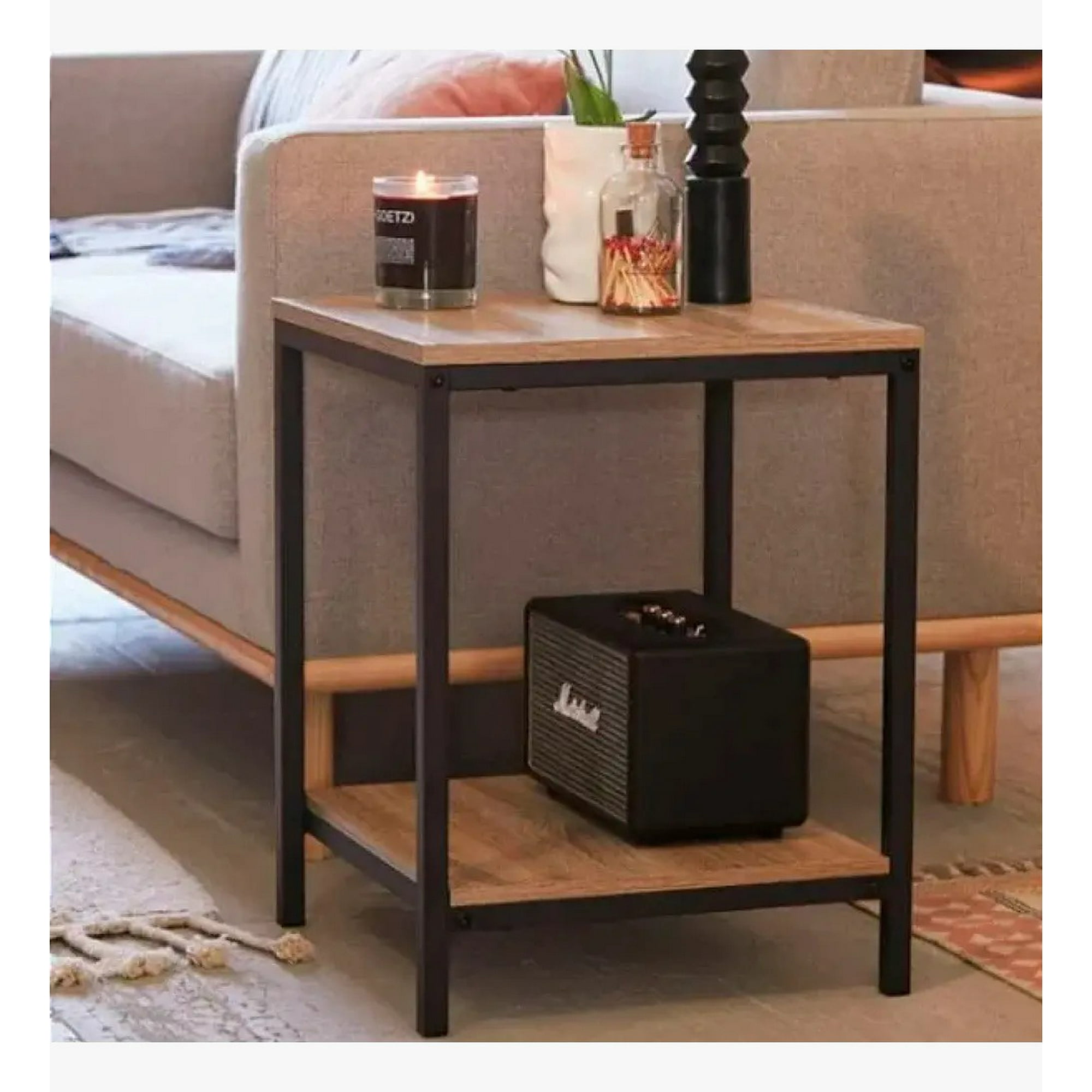 Cori Cori - Velador Mesa Auxiliar Lateral De 2 Niveles - Madera Clara