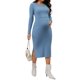 thumbnail image 2 of INSPIRE CHIC Vestido de maternidad de punto acanalado para mujer, manga larga, cuello redondo, conjunto de 2 piezas, suéter ajustado, azul M, 2 of 6