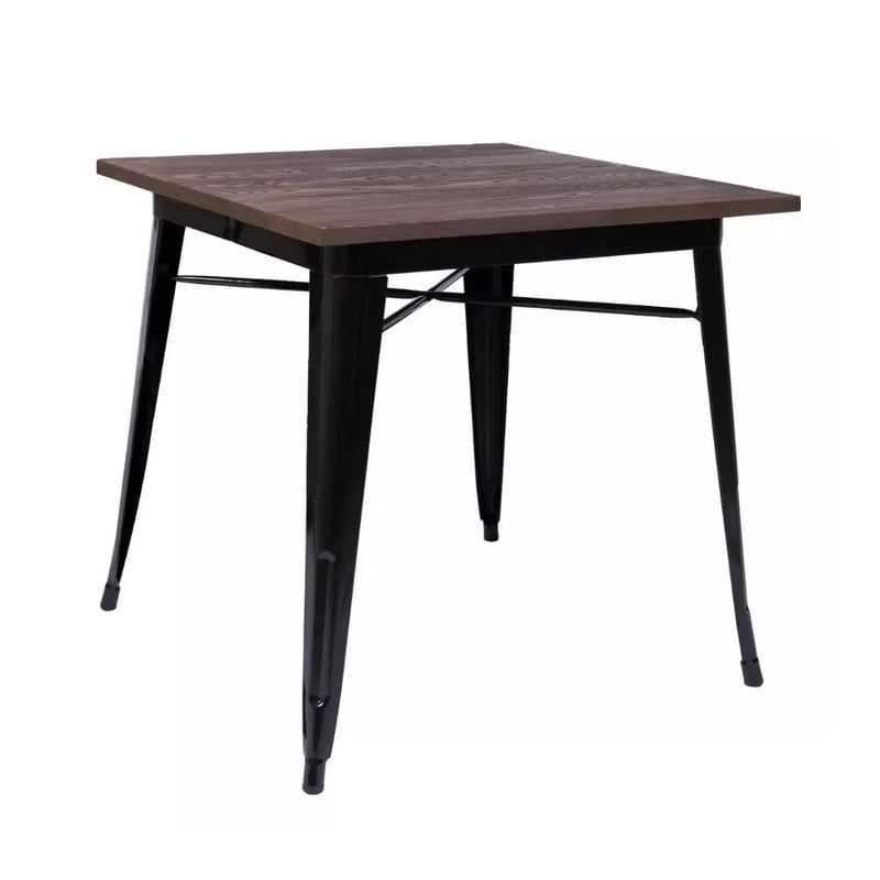 Tododescuento - Mesa Comedor Cuadrada Modelo Tolix, Base Madera, 80x80cm