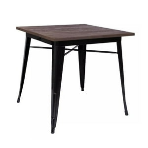 Tododescuento - Mesa Comedor Cuadrada Modelo Tolix, Base Madera, 80X80Cm