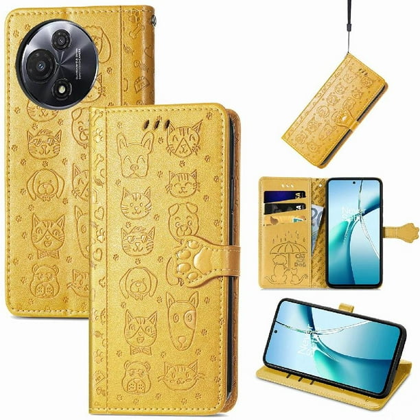 Funda Cartera FOXDOCK para TCL 60 , Flip PU con Relieve de Gatos y Perros, Tarjetero y Soporte