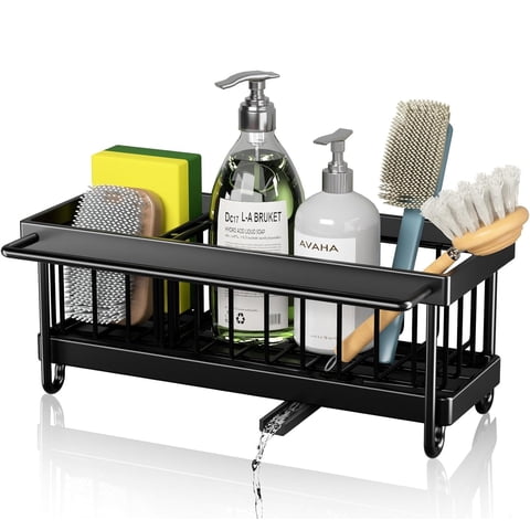 Wakeshome - Rack De Almacenamiento Para Fregadero Con Tubo De Drenaje Giratorio Estante De Esponja
