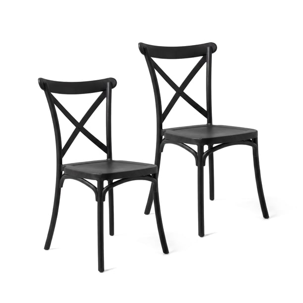 Pack 2 Sillas Comedor Terraza Apilables Polipropileno Modernas Crossback Negras