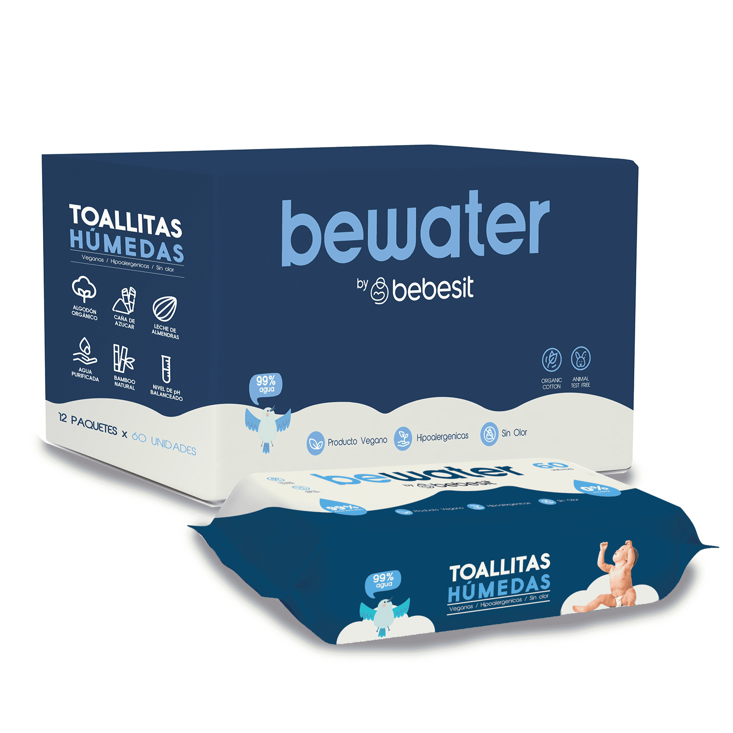 Wipes Toallas Húmedas Bewater Bebesit - Caja 12x60 Unidades