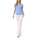 thumbnail image 2 of INSPIRE CHIC Blusas casuales con fruncido y botones decorativos para mujer, cuello en V, mangas cortas, para el regreso a clases, azul claro, talla L, 2 of 6